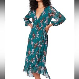 PAIGE Palazzo Print Long Sleeve Silk Wrap Dress Small